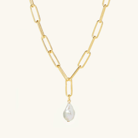 Freshwater Pearl Paperclip Necklace Gold
